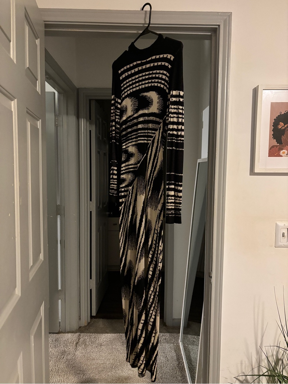 AKIRA Black and Cream Abstract Print Maxi Dress
